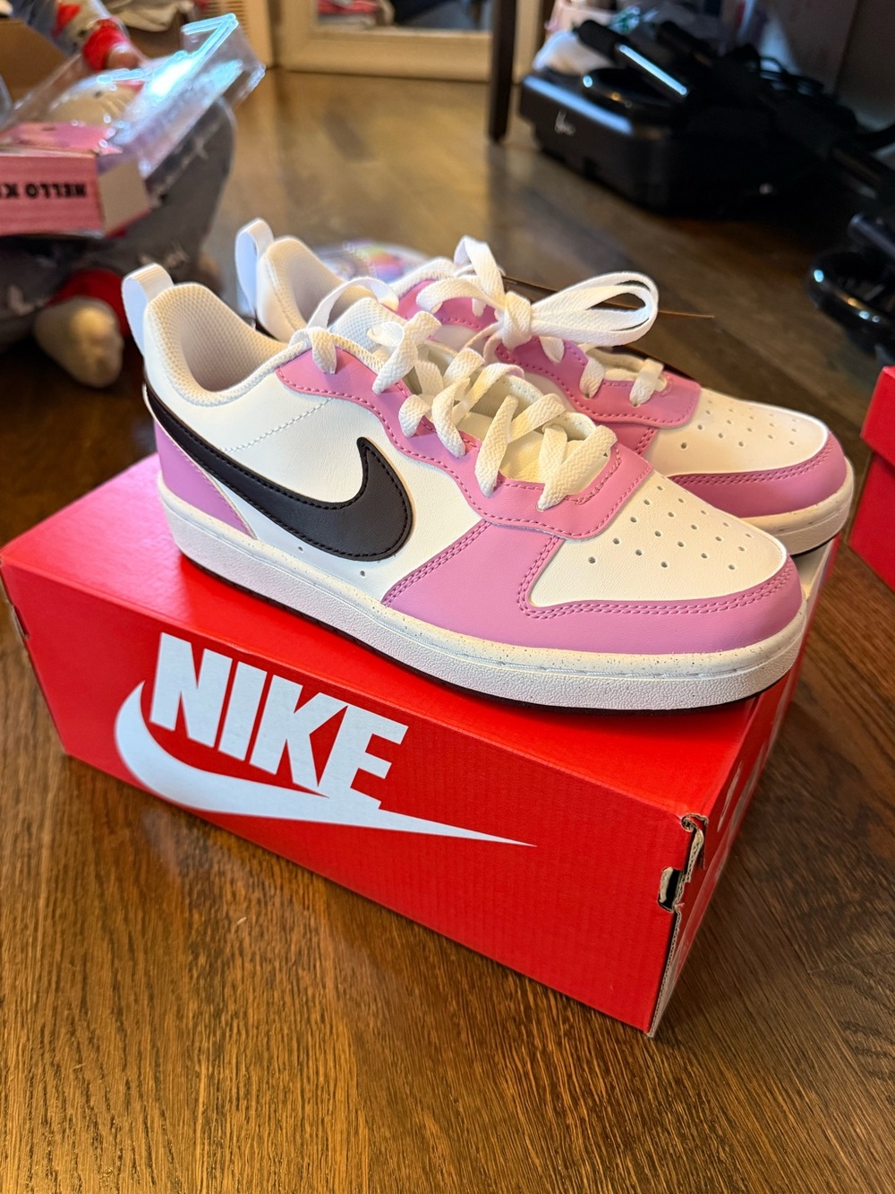 Nike Kids Low-Top Sneakers — White, Pink & Black